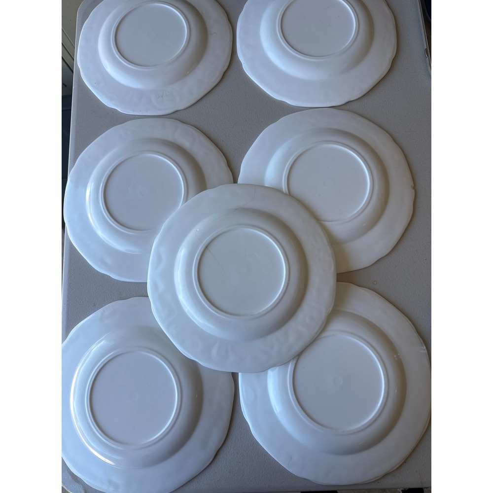 Set of 7 White Embossed Grapevine Scalloped Rim Ceramic Salad Dessert Plates 8" - Picture 6 of 6